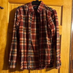 Men’s American Eagle Outfitters Red and Orange Plaid Shirt